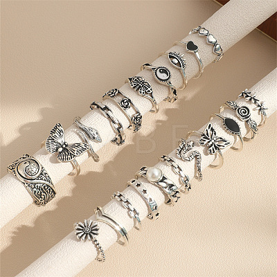 21Pcs Alloy Enamel with Plastic Pearl Finger Rings Sets FS-WG05D6A-01-1
