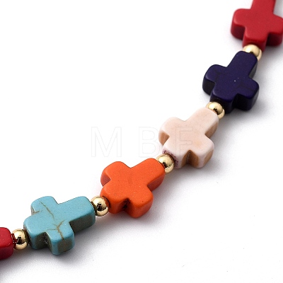Cross Synthetic Turquoise Beaded Necklaces NJEW-JN03067-1