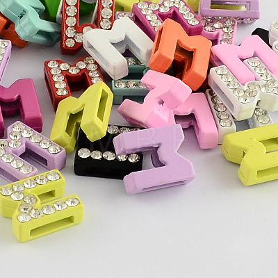 Mixed Color Zinc Alloy Grade A Rhinestone Letter Slide Charms ALRI-S130-M-1