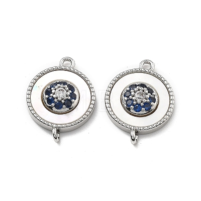 Brass Micro Pave Blue Cubic Zirconia and Shell Connector Pendants KK-B129-17P-1