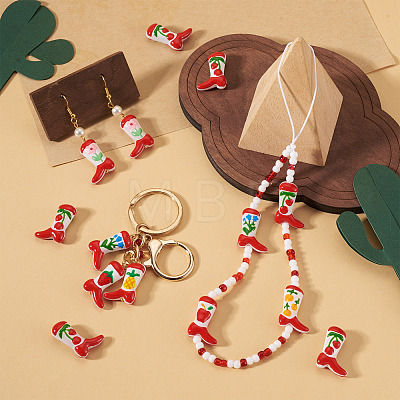 5Pcs Boot Baking Paint Glass Enamel  Beads LAMP-TADJ0001-08H-1