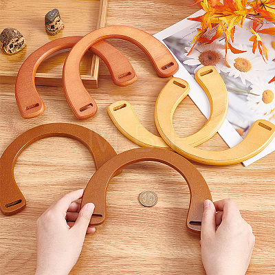   6pcs 3 Colors Dyed Wood Bag Handles WOOD-PH0002-50-1