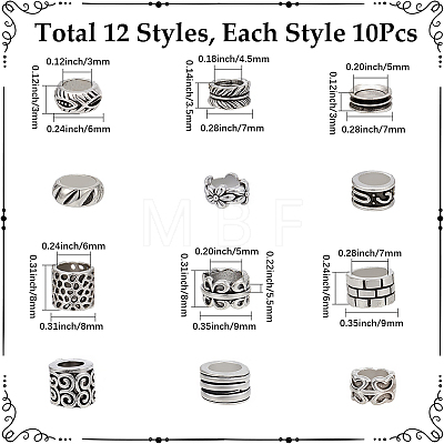 120Pcs 12 Styles Tibetan Style Zinc Alloy Beads FIND-SP0005-87-1