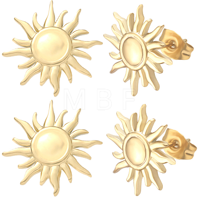 10Pcs 304 Stainless Steel Sun Stud Earring Findings EJEW-BBC0001-12-1