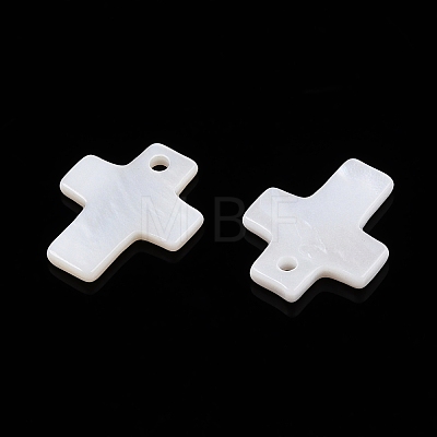 Natural Freshwater Shell Cross Charms SHEL-T020-07-1