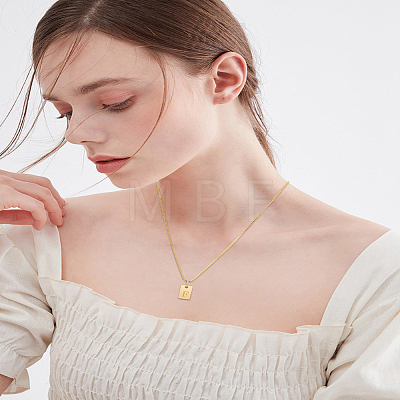 1Pc Stainless Steel Letter Rectangle Pendant Necklaces NJEW-LP0001-34F-G-1