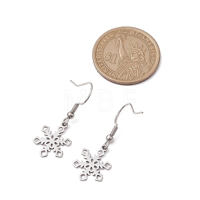 Non-Tarnish Hollow Christmas Snowflake 201 Stainless Steel Dangle Earrings for Women EJEW-JE05875-1