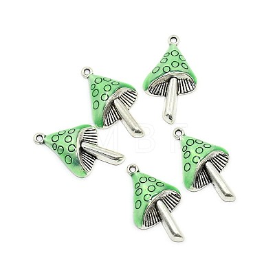 Mushroom Antique Silver Tone Alloy Enamel Pendants ENAM-N039-07D-1