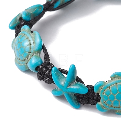 Synthetic Turquoise Starfish & Turtle Braided Bead Bracelet BJEW-TA00388-01-1
