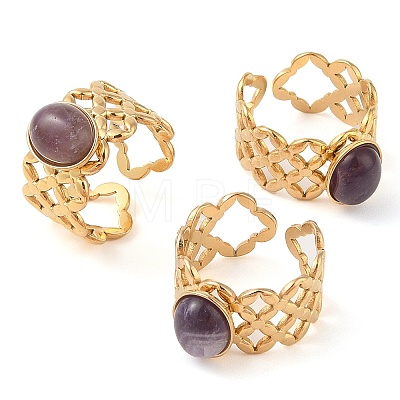 Oval Natural Amethyst Finger Rings RJEW-Z057-13G-03-1