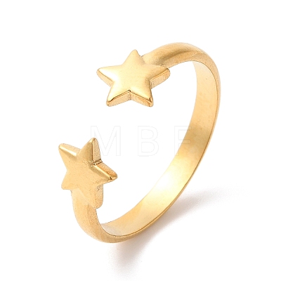 Ion Plating(IP) 304 Stainless Steel Double Star Open Cuff Ring for Women X-RJEW-K245-27G-1