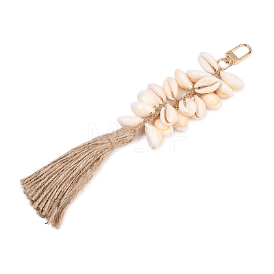 Natural Shell & Jute Cord Tassels Pendant Decoration HJEW-JM03149-1