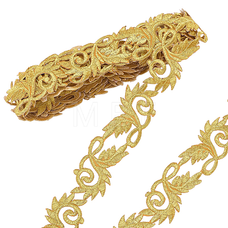 Sew on Ethnic Style Embroidery Leaf Polyester Hollow Lace Ribbons OCOR-WH0008-113-1