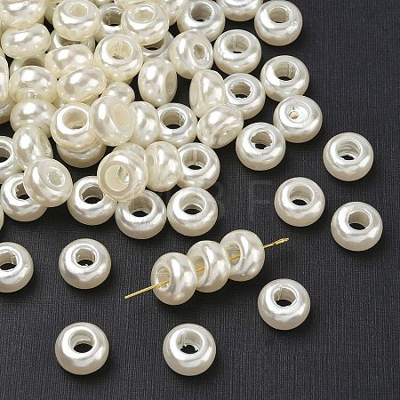 ABS Plastic Imitation Pearl Rondelle Large Hole European Beads X-MACR-S256-A41-1