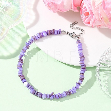 Dyed Natural Freshwater Shell Nuggets Beaded Anklets AJEW-AN00746-03-1