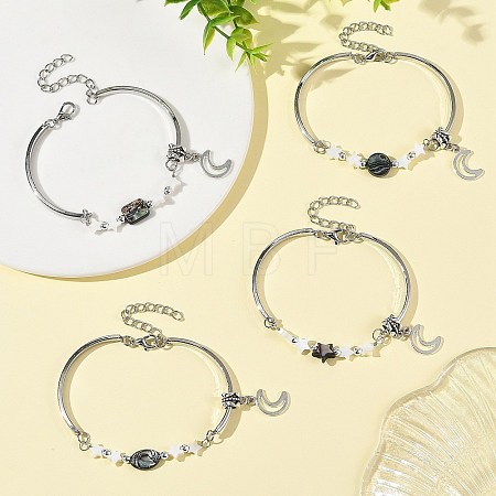 Natural Paua Shell & Star Freshwater Shell Link Bracelets BJEW-JB14326-1