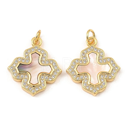 Brass Cubic Zirconia with Shell Pendants KK-K342-15G-1