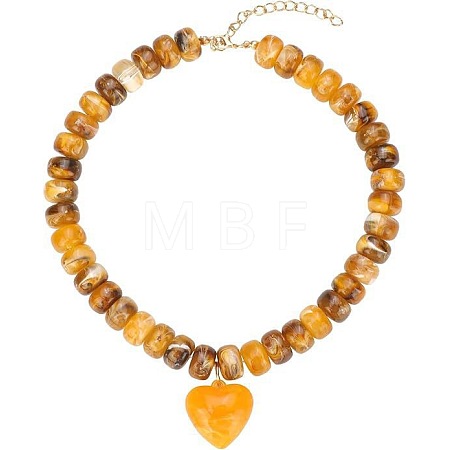 Resin and Plastic Heart Pendant Rondelle Beaded Necklaces with Alloy End Chains FS-WG415CE-02-1