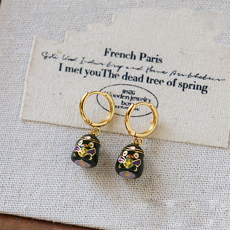 Brass Enamel & Cubic Zirconia Hoop Dangle Earrings WGAF5A7-05-1