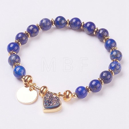 Natural Lapis Lazuli Beads Stretch Bracelets BJEW-I261-01B-1