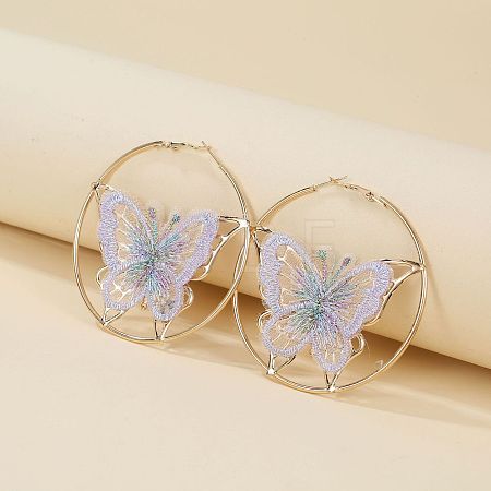 Alloy & Embroidery Cloth Hoop Earrings FS-WG7CC6D-02-1