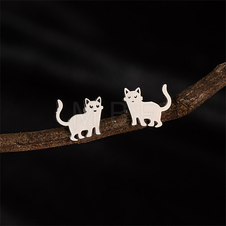 Stainless Steel Cat Shape Stud Earrings PW-WGC97C2-02-1