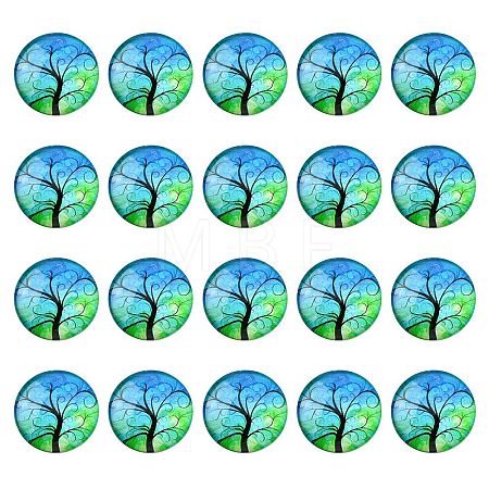 Half Round/Dome Tree Pattern Glass Flatback Cabochons for DIY Projects GGLA-YW0001-14D-1