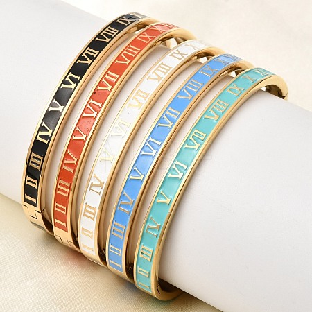 304 Stainless Steel Enamel Hinged Bangles BJEW-D408-45G-1