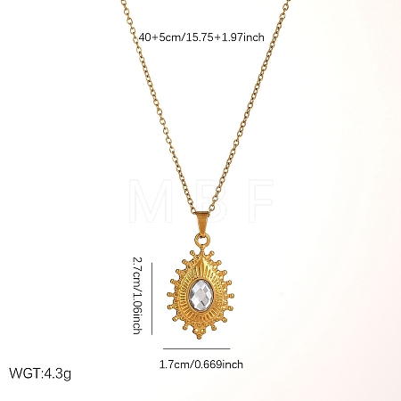 304 Stainless Steel Crystal Rhinestone Textured Geometric Pendant Necklaces for Women WG1D719-06-1