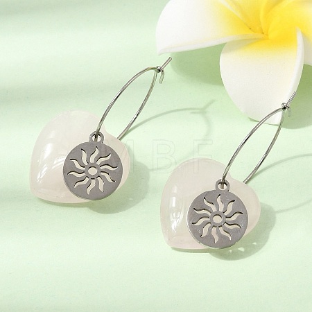 Natural Rose Quartz & 304 Stainless Steel Hoop Earrings for Women EJEW-G475-01P-07-1