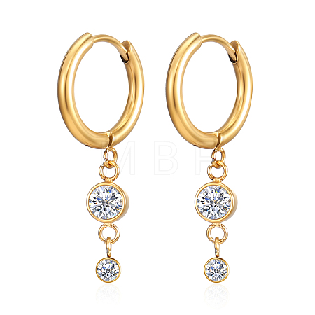 304 Stainless Steel Hoop Earrings with Cubic Zirconia for Women QT6640-1-1