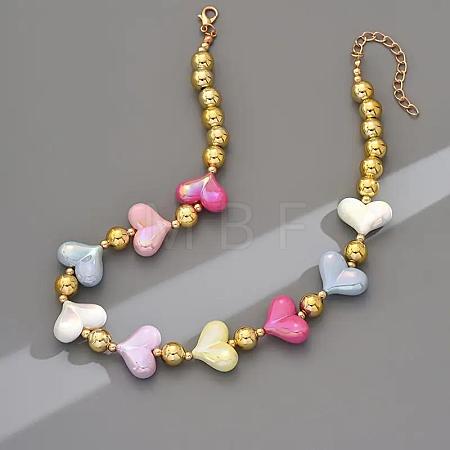 Alloy with CCB Plastic Round Heart Beaded Necklaces for Women FS-WG06F83-01-1