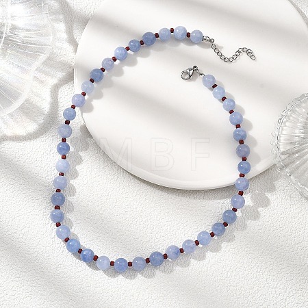 8.5MM Round Dyed Natural Malaysia Jade with Glass Seed Beaded Necklaces for Women NJEW-JN05646-01-1