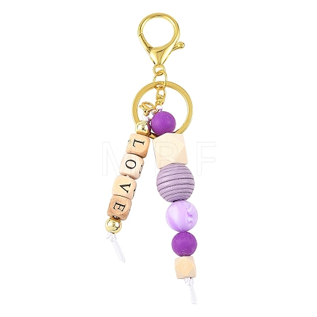 ABS Plastic & Wood & Silicone Keychain KEYC-YW00253-01-1