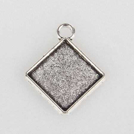 Vintage Tibetan Style Alloy Rhombus Pendant Cabochon Bezel Settings X-TIBEP-O006-58AS-1