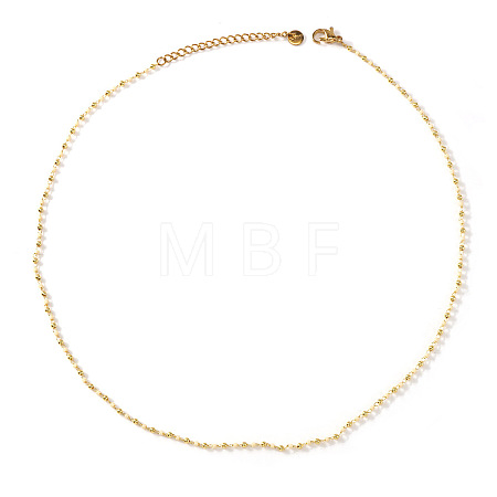Brass and Glass Pearl Round Beaded Chain Necklaces for Women QA9990-3-1