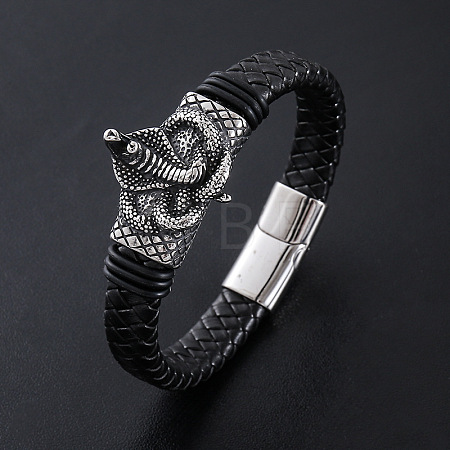 Punk Braided PU Leather Cord Bracelets WA3101-1-1