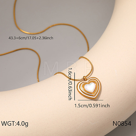 304 Stainless Steel & Natural White Shell Pendant Necklaces for Women WG91666-08-1