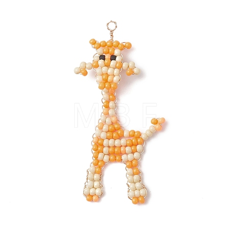 Copper Wire Wrapped Beaded Giraffe Charms PALLOY-MZ01098-1