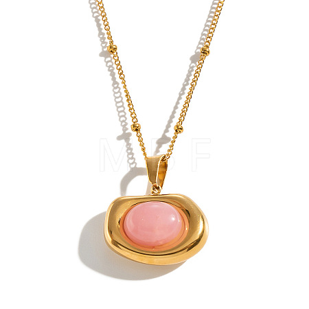 Dyed Natural Pink Quartz 304 Stainless Steel Geometric Pendant Necklaces for Women KV8466-1-1