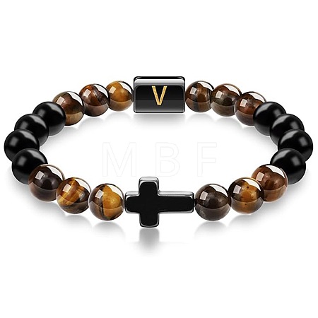 8MM Natural Tiger Eye and Matte Black Obsidian Round Beaded Stretch Bracelets SL9862-22-1