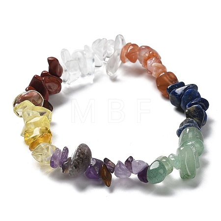 Natural Mixed Gemstone & Glass Chips Beaded Stretch Bracelets BJEW-E090-01-1