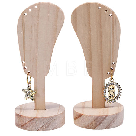 2Pcs Desktop Ear Shaped Wood Earrings Organizer Display Stands for Jewelry Display Rack ODIS-CA0001-32A-1