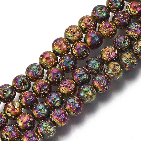 Electroplated Natural Lava Rock Beads Strands G-S352-30B-07-1