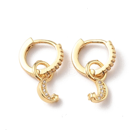 Moon & Star Clear Cubic Zirconia Hoop Earrings EJEW-F310-07G-1