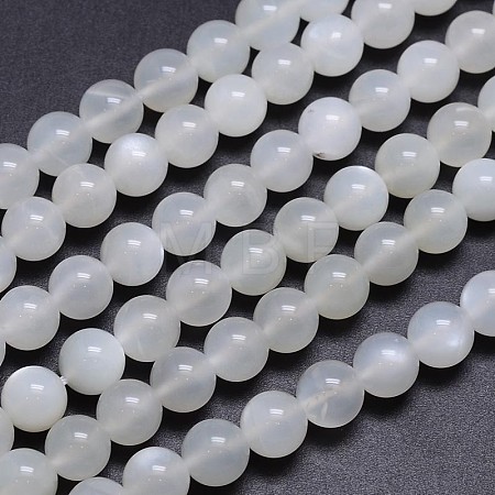 Nature White Moonstone Round Bead Strands G-M262-8mm-04-1