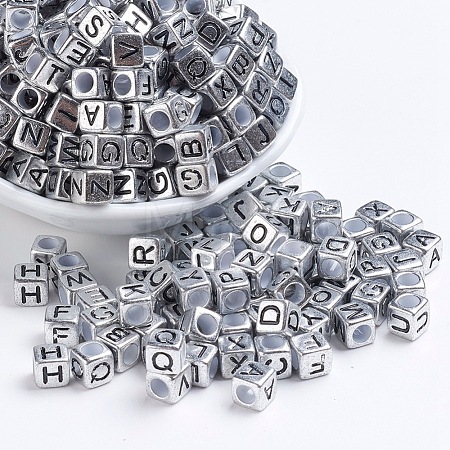 Antique Silver Plated Large Hole Acrylic European Beads PACR-Q099-01-1