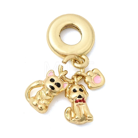 Brass Black and Pink Enamel European Dangle Charms KK-Z150-04G-1