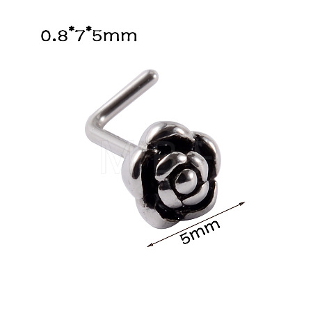 304 Stainless Steel L Shaped Flower Nose Studs WG137BA-08-1