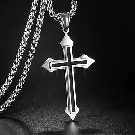 Cross Alloy Black Enamel Pendant Necklaces FS-WGF2765-01-1